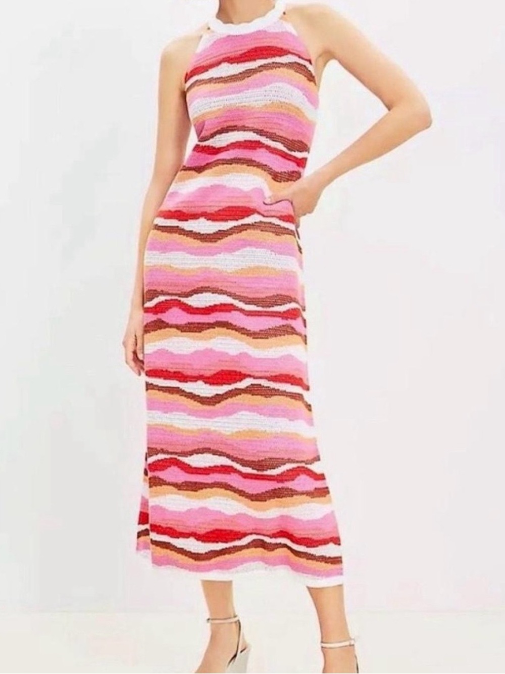 NWT Loft halter crochet pink stripe dress. Size XS